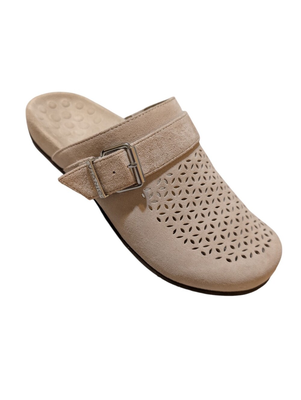 Vionic Moca Mules Women's Beige Suede Perforated Mule Adjustable Buckle Size 8